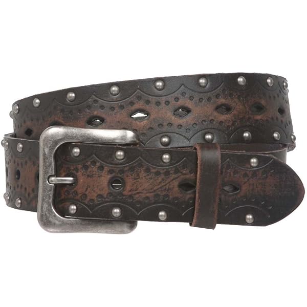 Genuine Leather Belt With Circle Studs - 1.5" Wide, Interchangeable Snap Buckle, Vintage Retro Style