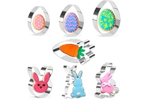 KAISHANE Easter Cookie Cutters Set – Eggs, Carrot, Rabbit Face, Bunny Shapes Biscuit Cutters 7 Pieces Stainless Steel for Bak