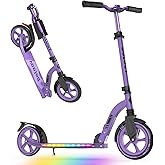 BELEEV V8 Scooters for Kids Ages 6+ with Light-Up Deck, 2 Wheel Folding Scooter for Adults Teens, 4 Adjustable Height, Lightweight Sport Commuter Scooter, Sturdy Frame, Max Load 220 lbs