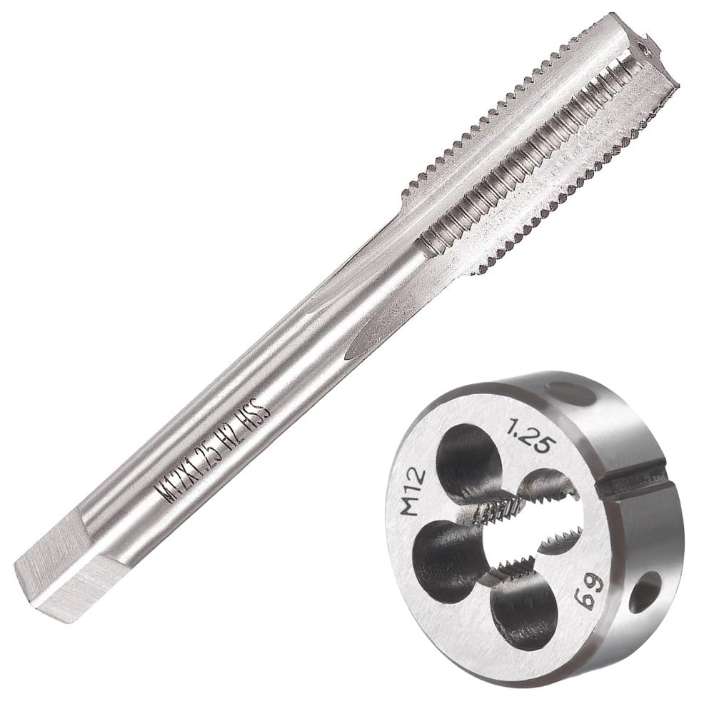 Saipor M12 X 1.25 Metric Tap and Die Set M12 X 1.25mm HSS Straight Fluted Machine Thread Right Hand Screw Tap and Round Threading Die — image 1