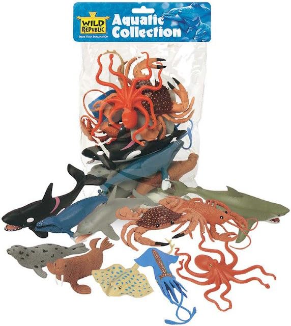Wild Republic Aquatic Poly Bag of Figures, Blue, 11 pieces