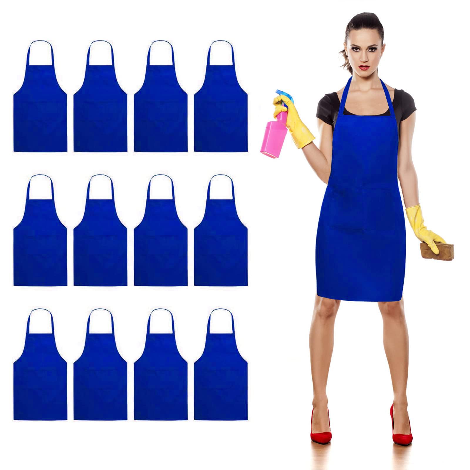 Trendbox Total 11 PCS Plain Color Bib Apron Adult Women Unisex Durable Comfortable with Front Pocket Washable For Cooking Baking Kitchen Restaurant crafting (12 PCS Dark Blue Medium (30" to 42"))