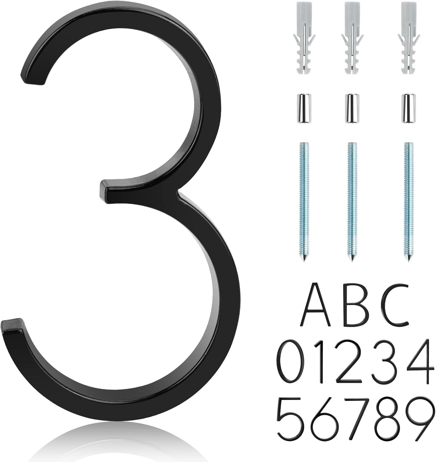 Address Signs - Covanm Floating House Number Black Floating Mount 5 Inch Modern House Numbers 3 (THREE)