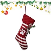Estivaux Large Christmas Stockings Xmas Fireplace Hanging Stockings Burgundy Red Knit Stocking White Stripes Stockings Gift Holding Bag for Home Christmas Decorations Party Favor Supplies