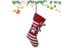Estivaux Large Christmas Stockings Xmas Fireplace Hanging Stockings Burgundy Red Knit Stocking White Stripes Stockings Gift Holding Bag for Home Christmas Decorations Party Favor Supplies