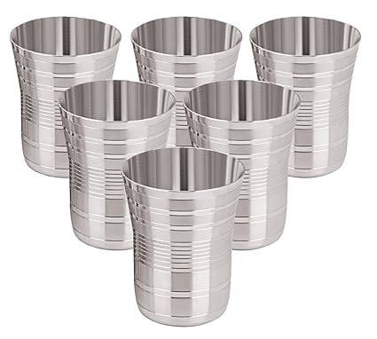 kanishk Y Glasses Designer Steel Glasses, 300 ml, 6 Pc, silver