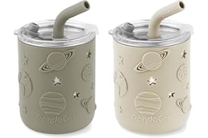 PandaEar 2 Pack Stainless Steel Sippy Cups – Baby Sippy Cup 36 Months+, Spill Proof Sippy Cup with Straw, Toddler Cup, Baby S
