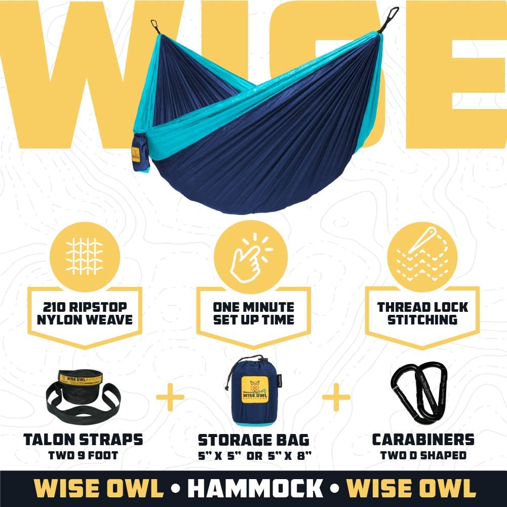 Wise Owl Outfitters Hammock Camping Double & Single with Tree Straps - USA Based Hammocks Brand Gear, Indoor Outdoor Backpacking Survival & Travel, Portable: Sports & Outdoors