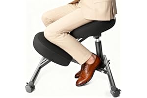 DENGTELI PU Leather Ergonomic Kneeling Chair, Adjustable Home and Office Stool with Thick Pads and Flexible Lockable Brake Wheels for Back Pain Relief(Black)