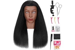 MQHIHI 100% Mannequin Head Human Hair, 18" Human Hair Cosmetology Manikin Head for Hairdresser Practice Braiding with Free Clamp Holder and Tools (18 Inch)