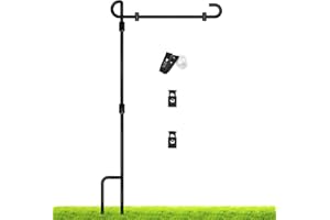 SZHLUX Garden Flag Stand, Premium Yard Flag Pole Holder (35.4''×16.4'') Metal Powder-Coated Weather-Proof Paint with One Tiger Clip and Two Spring Stoppers Without Flag, Black