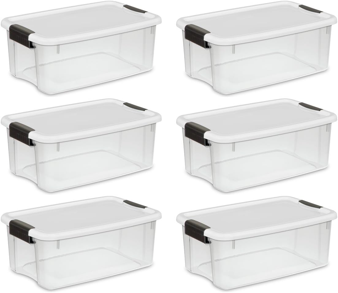 STERILITE 19849806 18 Quart/17 Liter Ultra Latch Box, Clear with a White Lid and Black Latches