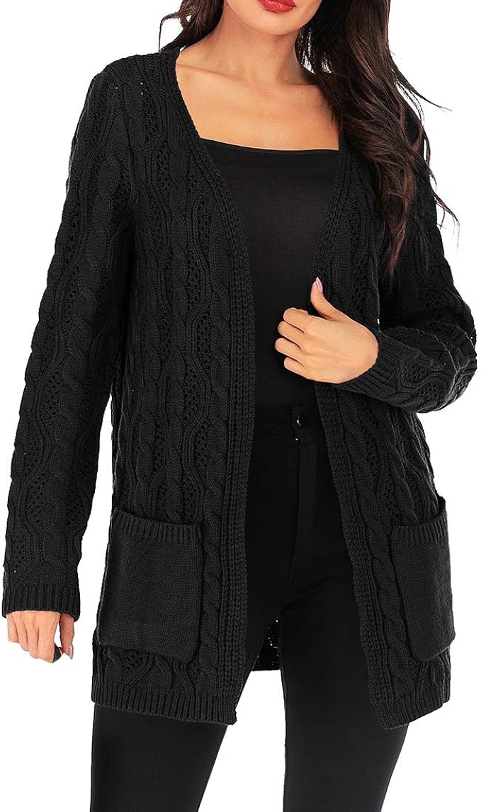 Damen Strickjacke Langarm - Offen Leicht Mit Taschen Lässig