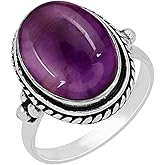 Sterling Silver Plated Handmade Statement Rings For Women, Southwest Bohemian Birthstone Ring Jewelry Mother's Day Christmas Gifts For Her