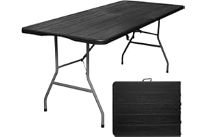 Byliable Folding Table 6ft Portable Heavy Duty Plastic Fold-in-Half 6 Foot Foldable Table Utility Dining Table Indoor Outdoor for Camping Picnic and Party, Black