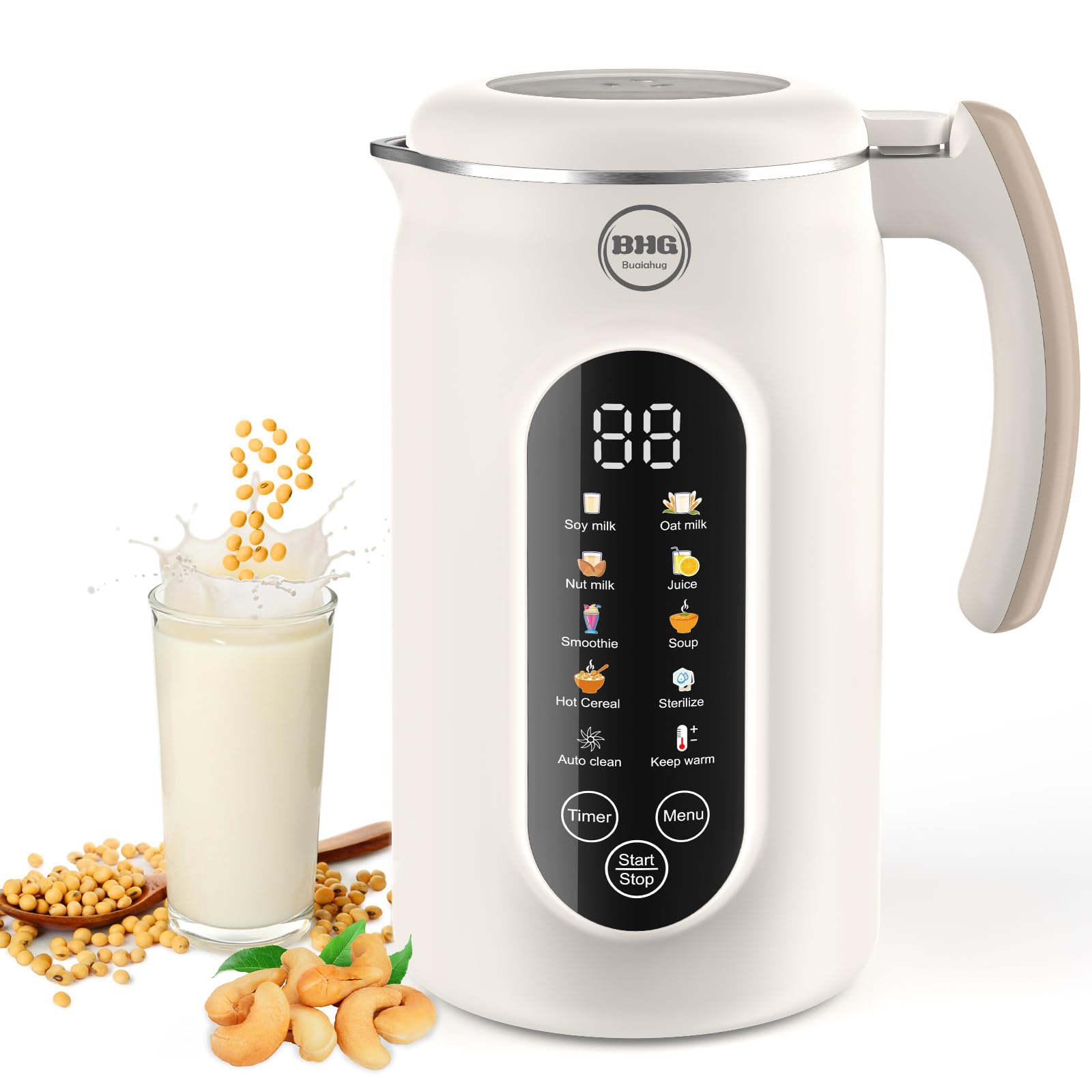 Photo 1 of BHG 45oz Nut Milk Maker, Automatic Soy Milk Maker Machine with 14-Blade Grinder, 11 Functions & LED Touch Screen, Plant-Based Milk Machine for Almond,Oat & Soy, 18H Timer, Keep Warm & Self-Cleaning