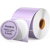 MUNBYN 3 Inch Purple Circle Thermal Sticker Labels, Multi-Purpose Self-Adhesive Round Direct Thermal Labels for Business, 500 Sheets/1 Roll