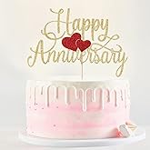 Kaoenla Gold Glitter Happy Anniversary Cake Topper | Company Anniversary Party Decoration, Wedding Wedding Anniversary Party Cake Decoration