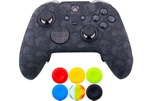 9CDeer 1 x Protective Customize Transfer Print Silicone Cover Skin Skull Black + 6 Thumb Grips Analog Caps for Xbox Elite Series 2 Controller