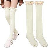 YBEATY Long Boot Socks Women's Thigh High Lace Boot Socks with Lace Trim Over Knee Long Stocking for Cosplay Women Warmer Knit Boots Sock
