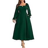 RWJ Long Sleeve Dress for Women 2025 Fall V Neck Elegant Flowy Plus Size Formal Wedding Guest Maxi Dresses with Pockets