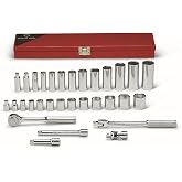Wright Tool 339 3/8 Inch Drive 31 Piece Socket Set 6 Point Standard Deep SAE Ratchet Flex Handle Extensions Universal Metal Box USA Made