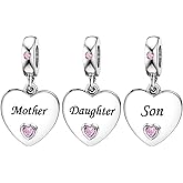 KunBead 3 pcs Pink Dangle Heart I Love You Family Charms Compatible with Pandora Bracelet for Mom Mother Daughter Nana Granddaughter Best Friends Sister