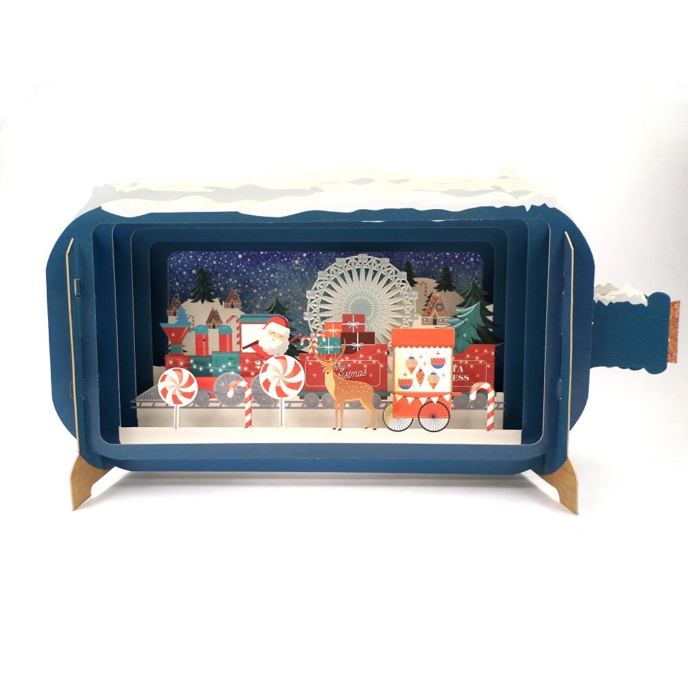 Message In A Bottle Xmas Train Pop Up Christmas Greeting Card By Alljoy Cards XMIB025