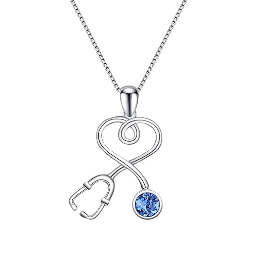 AOBOCO Sterling Silver Stethoscope Necklace with Simulated