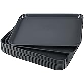 Xeabia 12 Packs Plastic Rectangular Serving Trays, Plastic Non-Slip Cafeteria Trays, Gray