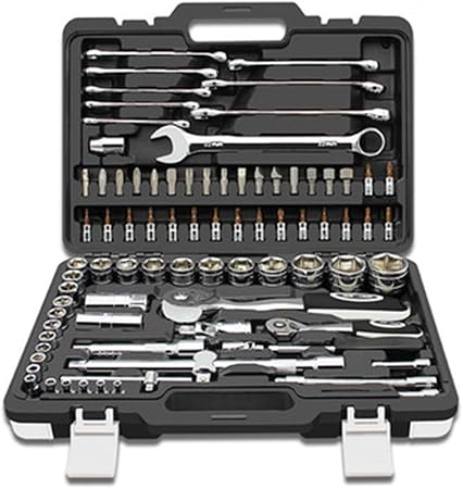 Amazon Fr Outil Mecanique Jeu Set De Reparation Automatique 82 Pieces Pour Pneus Retrait Boite A Outils De Moto A Cliquet Cle A Douille
