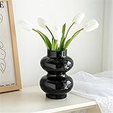 JSPYFITS Glass Hydroponic Flower Vase, Unique Vase for Centerpiece Double Balls Ins Modern Boho Style Bubble Vase for Flower Bouquet, 7 Inches Aesthetic Flower Vase for Home Decor(Black)