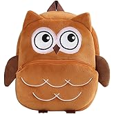 VASNOMX Cute Toddler Backpack,Mini Plush Animal Cartoon Toddler Bag Kindergarten Backpacks for Boys Girls 2-4 Years(Brown owl)