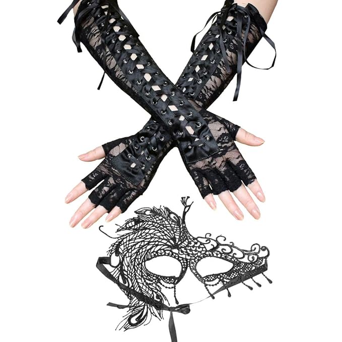 Sexy Floral Lace lang fingerlose Spitzenhandschuhe for Women Long Wedding Gloves - Venezianische Masken für Damen,Perfekt für