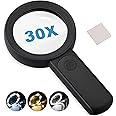Nazano Magnifying Glass with 18 LED Lights, 30X Handheld Large Magnifying Glass with 3 Modes, Illuminated Magnifier Glass for Seniors Read, Coins, Stamps, Map, Inspection -with a Lens Cloth