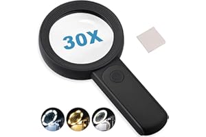 Nazano Magnifying Glass with 18 LED Lights, 30X Handheld Large Magnifying Glass with 3 Modes, Illuminated Magnifier Glass for Seniors Read, Coins, Stamps, Map, Inspection -with a Lens Cloth