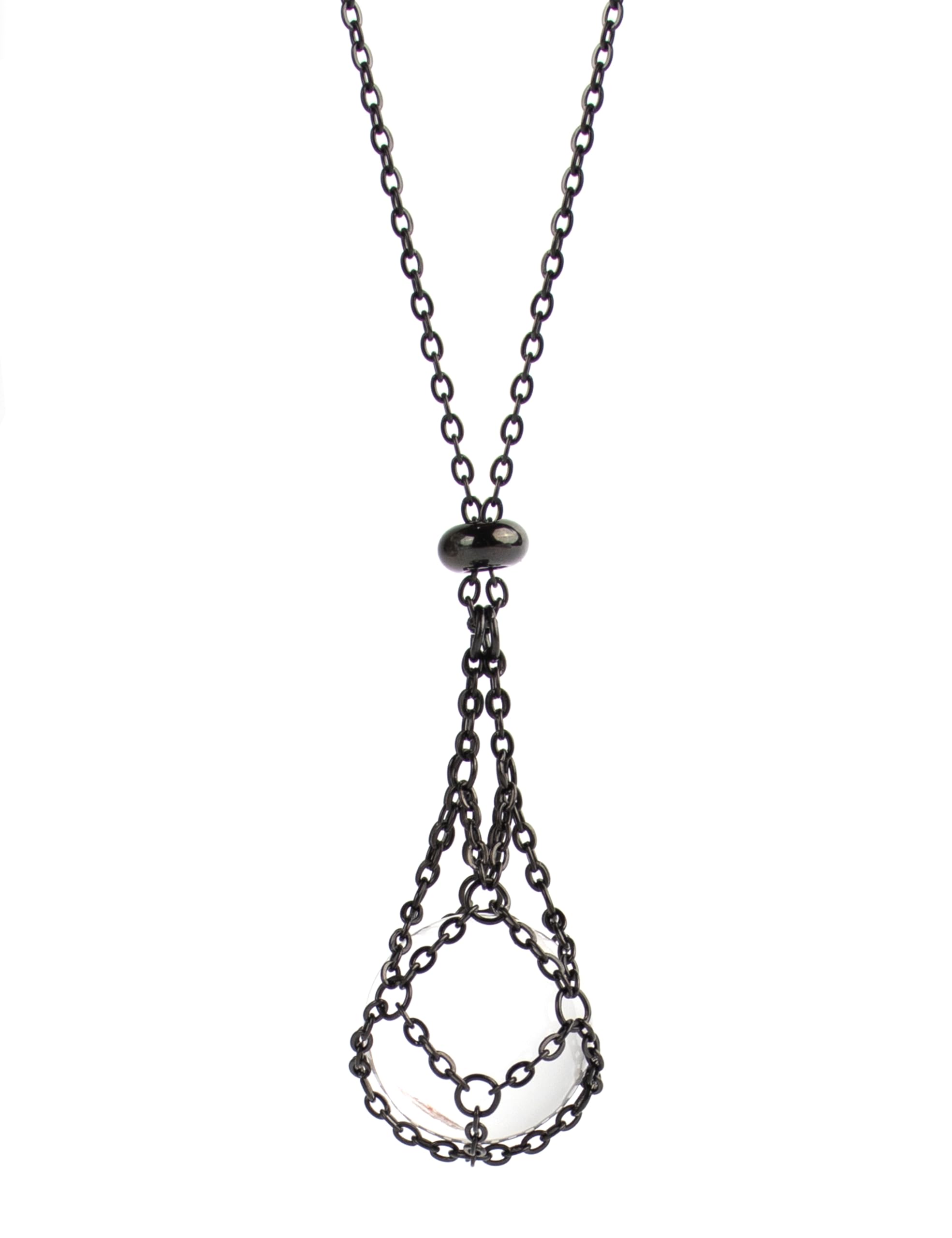 Photo 1 of LAFORTISART 22Inch Stainless Steel Interchangeable Crystal Holder Necklace Chained GemStones Cage Necklace Trendy Pendant Necklace for Women Men Necklace Holder for Healing Crystal (Black)
