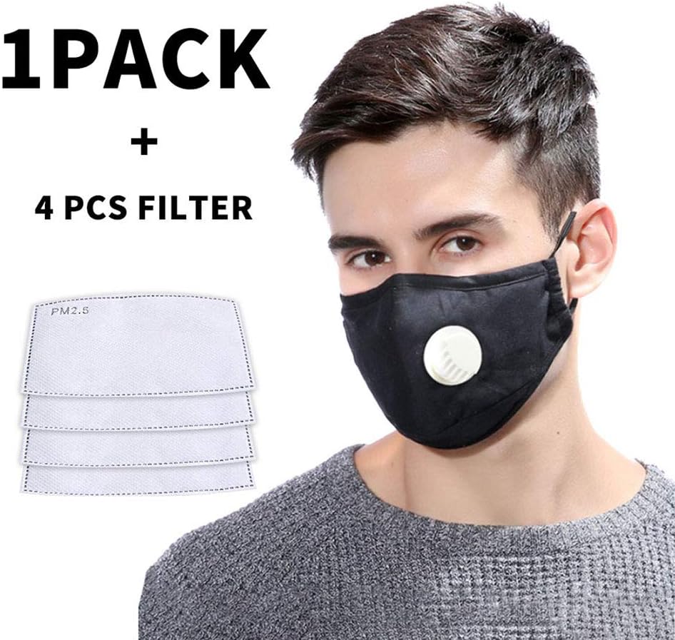 Bangni Reusable Face Mássk with Filters Breather Valve for Adults w/4Replacement Filters,Dustproof 口罩 Windproof PM2.5 Cotton Masque Mouth Protection for Germs Virüs Coronávirùs Flü (black)