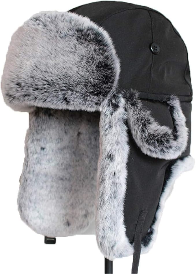 QCTZ Winter Bomber Hat for Men Faux Fur Russian Hat Ushanka Thick Warm
