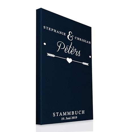 Hochzeitideal Stammbuch der Familie A4, inkl. Personalisierung Nr. 133 Buchbinderleinen (Dunkelblau)