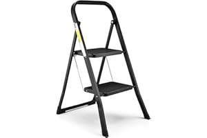 SOCTONE 2 Step Ladder, Lightweight Folding Step Stools for Adults with Anti-Slip Pedal, Portable Sturdy Steel Ladder with Handrails, Perfect for Kitchen & Household, 330 lbs Capacity, Black