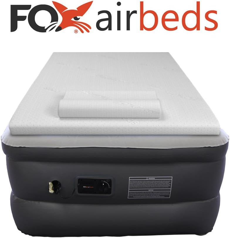 Fox Air Beds Plush High Rise Inflatable Air Mattress with Premium Gel Memory Foam Mattress Topper and Form Pillows (Twin XL)