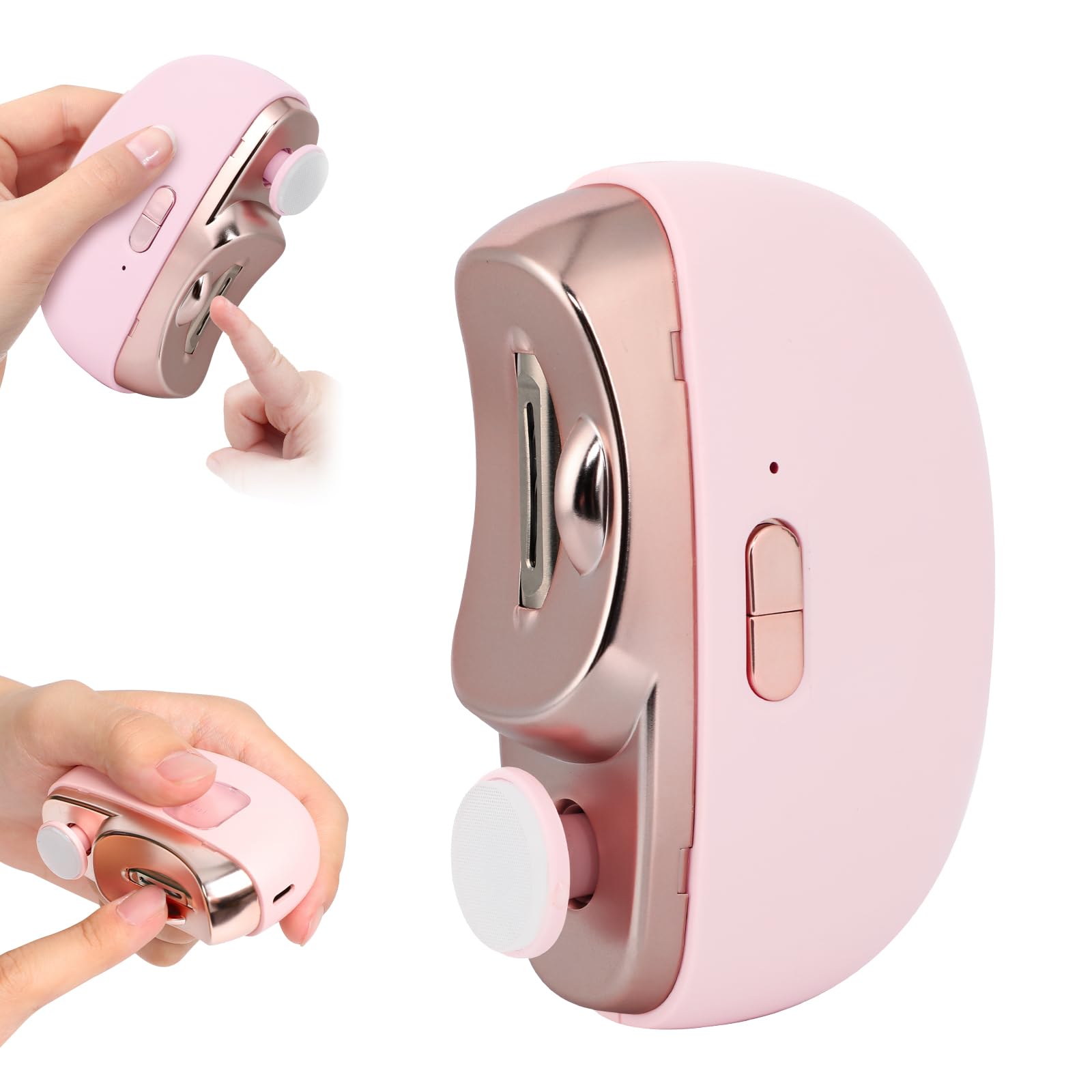 Photo 1 of Automatic Nail Clipper Electric Nail Trimmer Polisher 3 in 1 Portable Fingernail Cutter with Light 2 Speeds File Nail Clip Storage Rechargeable Safety Trimmer for Seniors Adults Kids Baby (Pink)