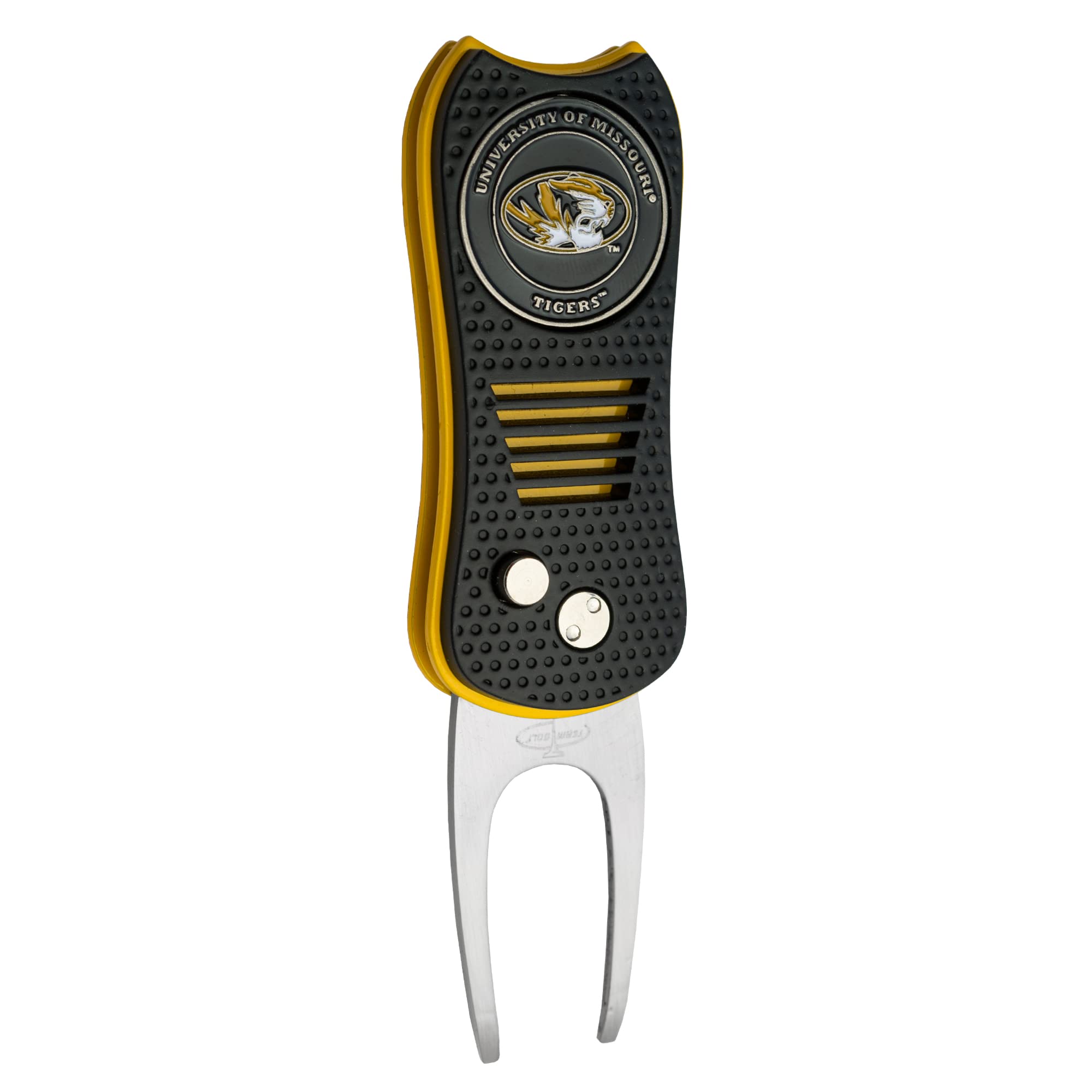 Team Golf NCAA Missouri Tigers Retractable Divot Tool with Double-Sided Magnetic Ball Marker, Features Patented Single Prong Design, Causes Less Damage to Greens