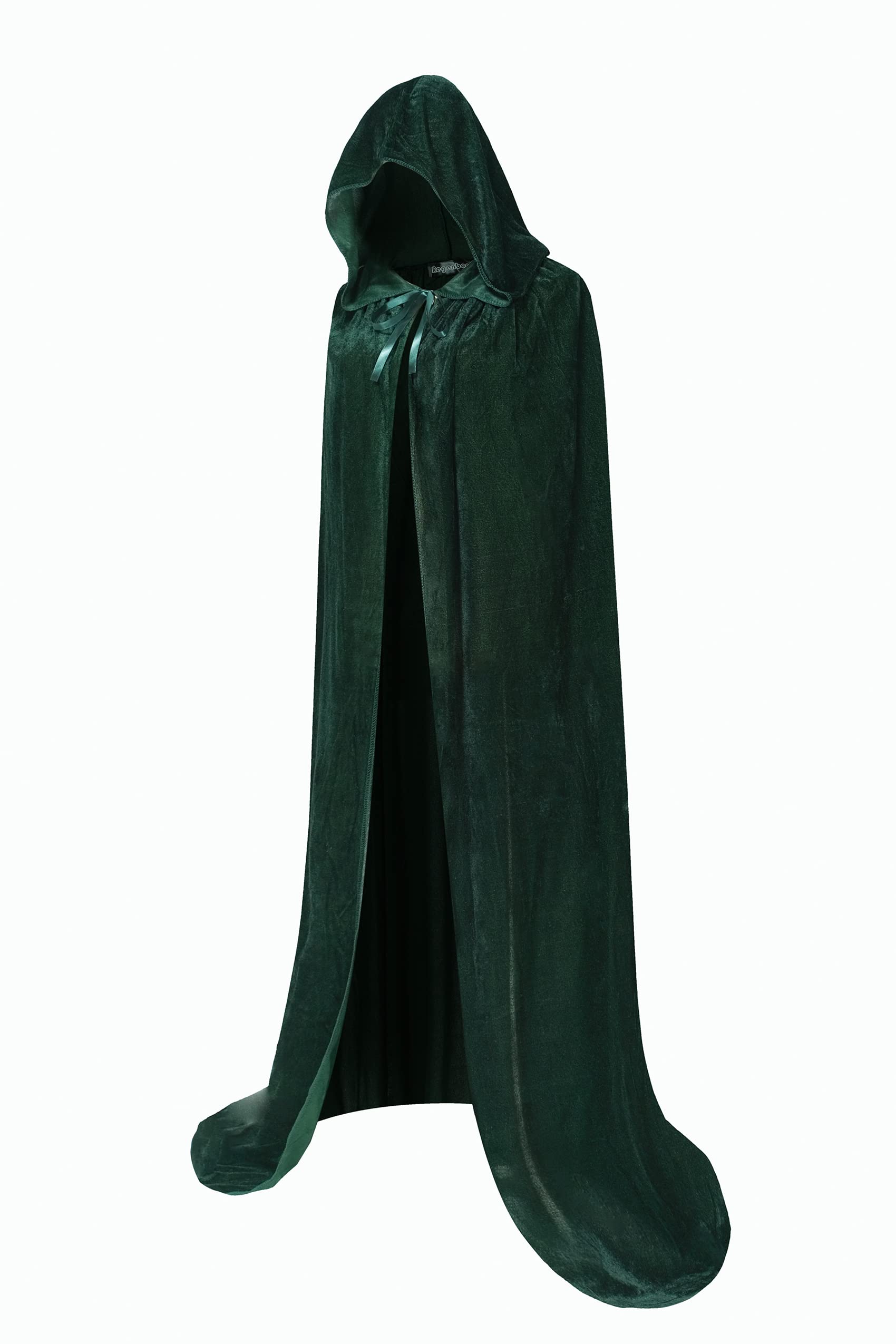 Regenboog 59inch Green Velvet Hooded Cloak, Full Length Adult Cape for Christmas, Halloween Masquerade, Witch & Wizard Costume, 150cm