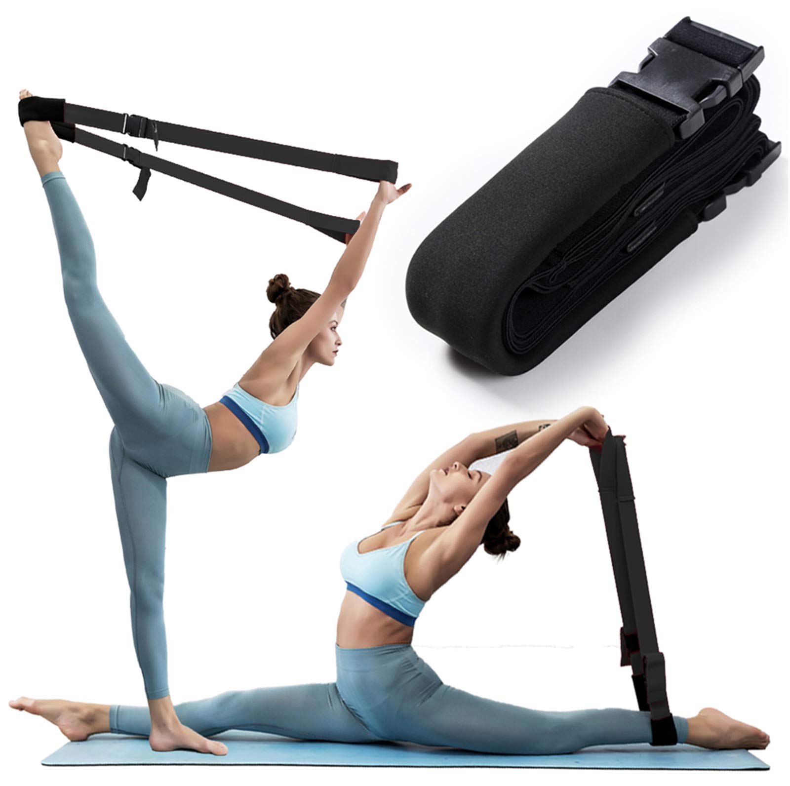 Fitness Stretch Strap - Adjustable Leg Stretch Band to Improve Body Flexibility, Premium Stretching Equipment for Exercise, Physical Therapy Rehab, Ballet Gymnastics Cheerleading Training (black)