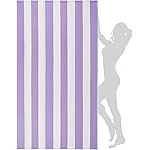 WILFA Extra Large Striped Lightweight Pool Towel, XL Mircofiber Cabana Swim Travel Towel for Adults, Light Purple
