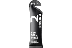 Neversecond C30+ Energy Gel + Caffeine, Performance Nutrition & Hydration, Never2 Energy Gel for Triathlons, Ironman, Cycling & Marathons (Unflavored, 12-Count Pack)
