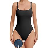 Leovqn Women's Seamless Thong Bodysuits Tummy Control Shapewear Bodysuits Square Neck Sleeveless Invisible Underwear