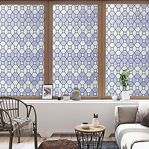 DUOFIRE Decorative Film Privacy Window Film Stained Glass Film No Glue Anti-UV Removable Window Cling Non-Adhesive Window Privacy Film D95010, (35.4in. x 118in.) 90cm x 300cm - Thumbnail 6